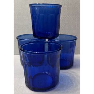 Luminarc 500 Glass Tumbler Set of 4 Cobalt Blue 10 Panel 3.75" Made in France
